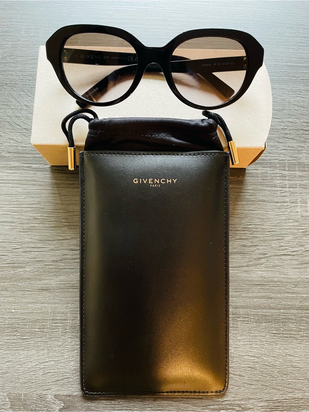 Givenchy Black Frame Sunglasses with Black Logo Pouch